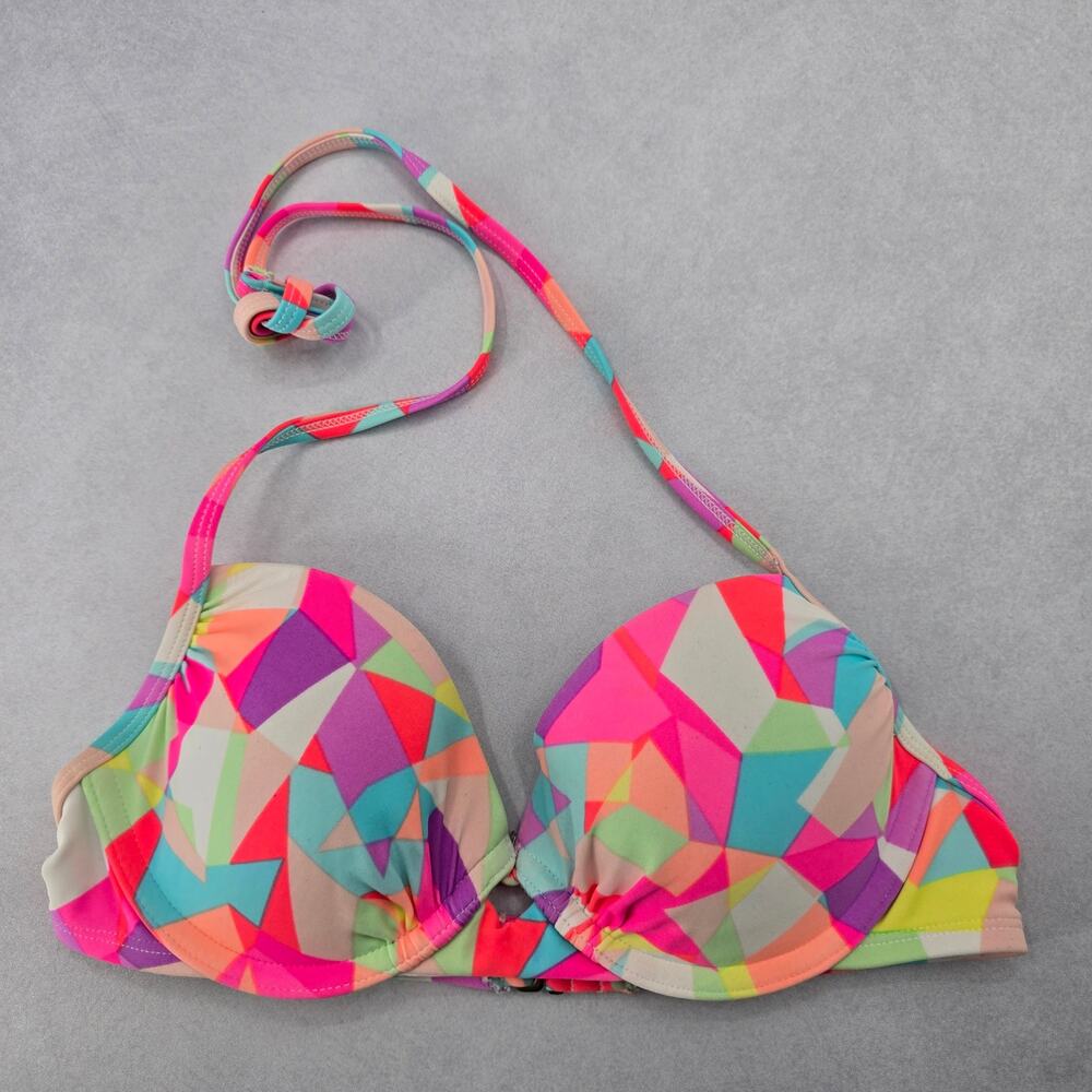 Xhilaration Pink Geometric Padded Beach‎ Tie Bikini Bralette Swim Top S Small